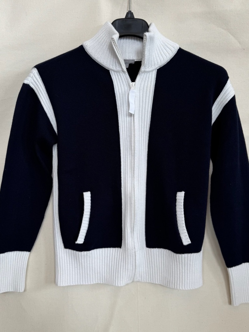 T by Talbots Zip-Up Mock Neck Jacket in Navy and White